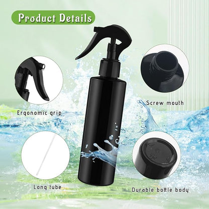 6-Pack 200ml Black PET Plastic Spray Bottles with Black PP Head Empty Fine Mist Liquid Sprayer Multi-Purpose Atomizer Dispenser for Home,Garden and Beauty