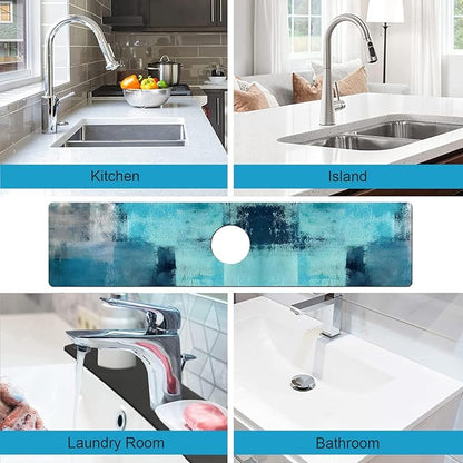 Kitchen Sink Splash Guard Faucet Mat Super Absorbent Fast Drying Mat Sink Gadgets Splash Guard Behind Faucet Drip Catcher for Kitchen (Blue, 23.5x5.5in)