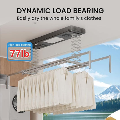 Ceiling Mounted Clothes Electric Ceiling Drying Rack 110V-120V, Ceiling Clothesline with Built-in Timer Heater,withDrying/Remote and Light 24W for Laundry/Indoors/Garage