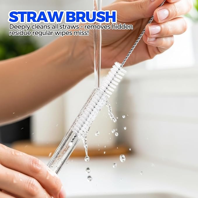 Holikme 4 Pack Dish Brush with Handle Set - 2 Pack Kitchen Dish Brush with Handle, 2 Straw Brushes, Deep Cleaning Dish Brush for Kitchen Sink Dishes, Pot and Pans, Green