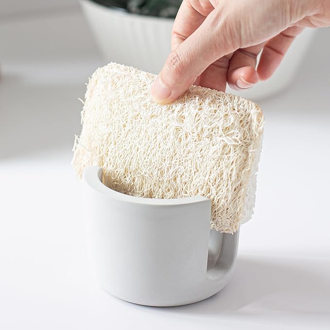 Diatomite Sponge Holder for Kitchen Sink, 3x2.5inch Quick Drying Stone Sponge Holder Kitchen Organizer Water Absorbing Sink Caddy Dish Sponge Holder for Kitchen Soap Dishes Organizer, Gray