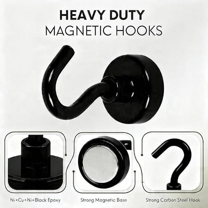 Neosmuk Magnetic Hooks, Heavy Duty 30lb+ Strong Magnet Hook for Cruise Cabins, Cruise Ship Essentials for Hanging, Metal Wall Refrigerator Hangers (Black, 10 Pack)