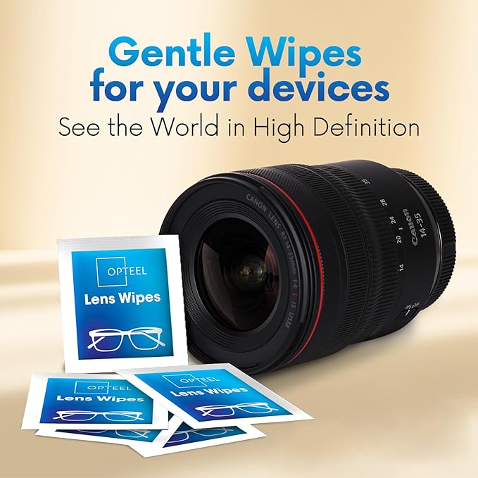 OPTEEL Lens Wipes for Eyeglasses - Pre-moistened Eyeglass Lens Cleaning Wipes - 500 Lens Wipes Individually Wrapped Sracth-Free Streak-Free Eye Glasses Wipes Lens Cleaner for Sunglass & Camera Lens
