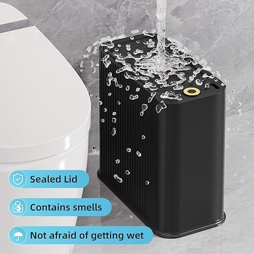 SUBEKYU Bathroom Trash Can with lid,3.5 Gal Small Kitchen Garbage Can,Plastic Office Waste Bin,Slim Wastebasket for Narrow Space,Black