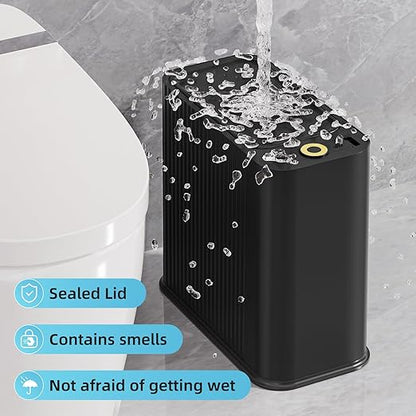 SUBEKYU Bathroom Trash Can with lid,3.5 Gal Small Kitchen Garbage Can,Plastic Office Waste Bin,Slim Wastebasket for Narrow Space,Black