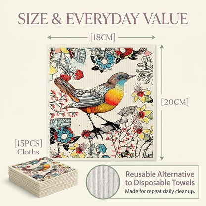 Kitchen Towels Swedish Dishcloths - 6 Count Reusable Paper Towels Washable, Cellulose Sponge Dish Towels for Kitchen Cleaning, Ultra Absorbent Odor Free Eco Friendly Biodegradable Cleaning Rags