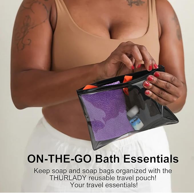 2 Pack Soap Saver Bags for Soap Bars, Exfoliating Bar Soap Scrubber Pouch for Shower, Exfoliating Body Scrubber, Come with 1 African Net Sponge for Full-Body Gentle Cleansing, Purple & Pink