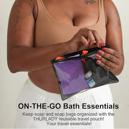 2 Pack Soap Saver Bags for Soap Bars, Exfoliating Bar Soap Scrubber Pouch for Shower, Exfoliating Body Scrubber, Come with 1 African Net Sponge for Full-Body Gentle Cleansing, Black & Gray