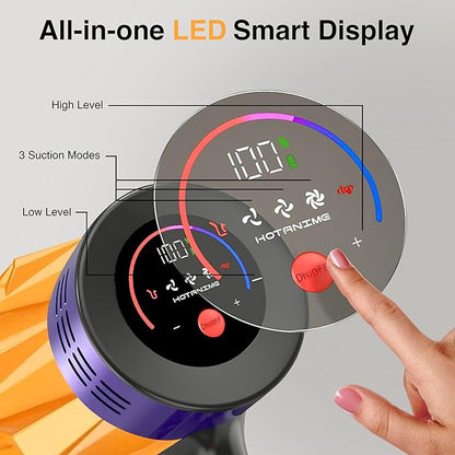 Cordless Vacuum Cleaners-48 KPa/580W with Upto 90Mins Runtime | Stick Vacuum Cleaner with 2 Hepa Filters-Wall Mounted-Touchscreen-Anti-Tangle Brush (UK Plug)