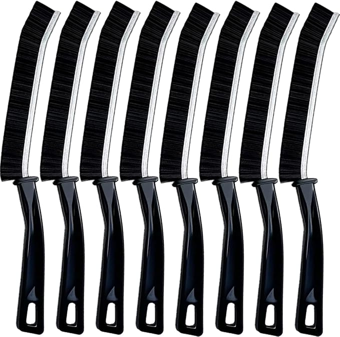 Hard Bristle Crevice Cleaning Brush.Multi-Purpose New Cleaning Brush Tool, Black Bristles with Ergonomic Grip Bathroom Gap Brush, Home, Kitchen, Bathroom, Faucets, Toilet,Window, Vehicle, (8)