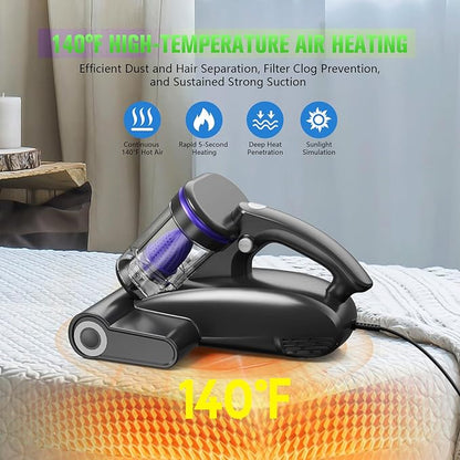 Bed Vacuum Cleaner Mattress Vacuum Cleaner,16Kpa Powerful Handheld Vacuums with UV-C Light & Double Dust Cup & High Heating & Ultrasonic & HEPA Filter for Bed Sofa(Corded,Black Blue)