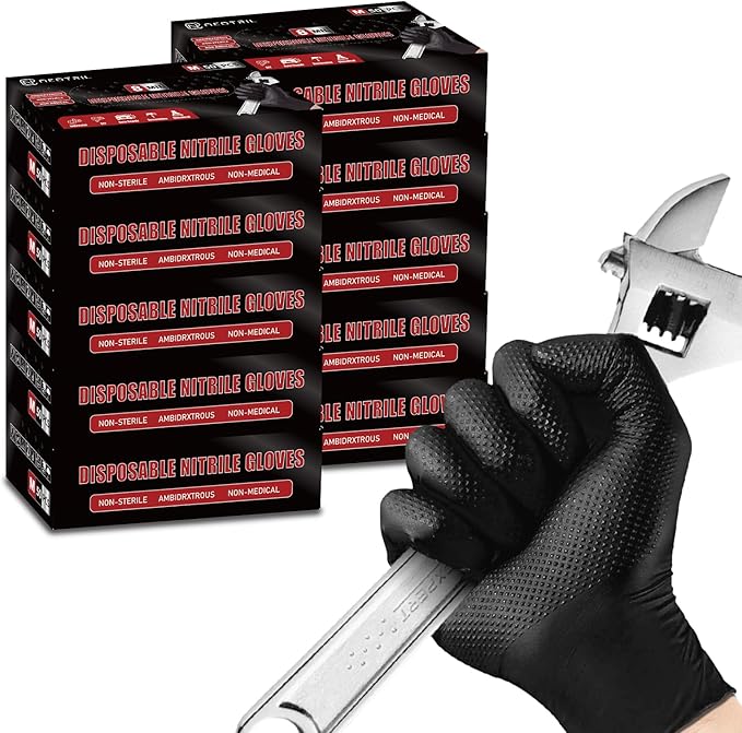 NEOTRIL 8 Mil Heavy Duty Disposable Nitrile Gloves with Diamond Texture Grip Rubber Gloves Latex & Powder Free