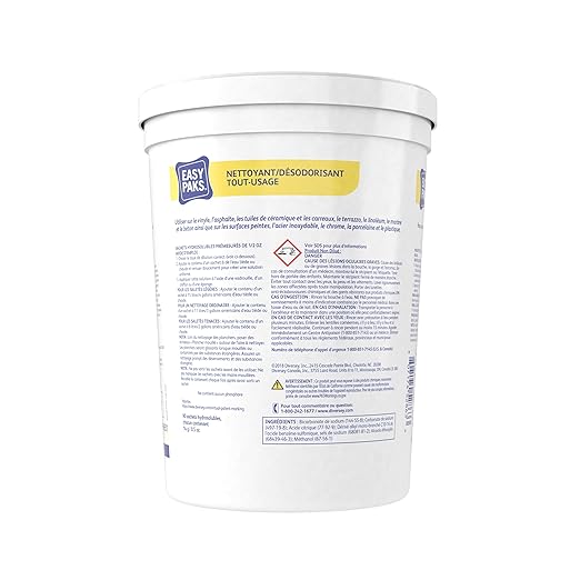 Diversey 990651 Easy Paks All Purpose Cleaner & Deodorizer, Water Soluble Paks make Effervescent Solution with Lemon Scent, Yellow, 90-Paks, 1 Tub (Pack of 2)