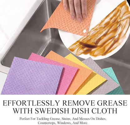 6 Packs Swedish Kitchen Dish Cloths - Reusable Paper Towels for Counters & Dishes - Eco Friendly Cellulose Sponge Cloth (Orange)