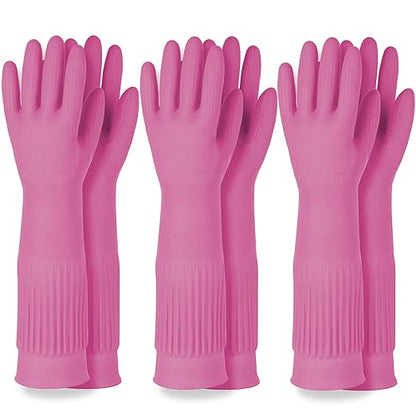 DABOGOSA Mamison 2 Pairs Reusable Waterproof Household Dishwashing Cleaning Rubber Gloves, Non-Slip Kitchen Glove (Pink, XXL (Pack of 3))