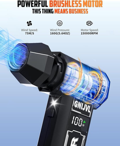 Compressed Air Duster-, 150000RPM 4-Gear Adjustable Super Power Mini Blower Electric Air Duster with LED Light,One-tap Booster with 8000mAh Rechargeable Battery, for PC, Car, House, Outdoor