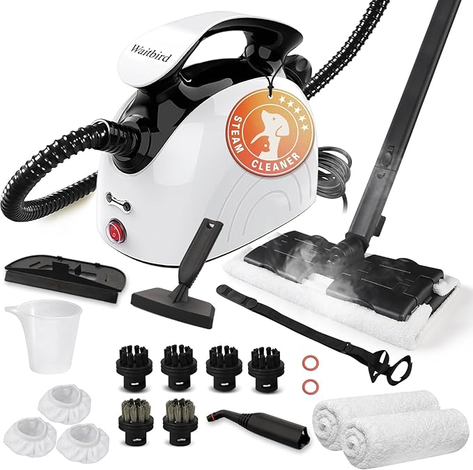 Waitbird Steam Cleaner, Steam Cleaner For Home, Handheld Steamer For Cleaning With 21 Accessories, 248 °F High Temperature, Suitable for Grout, Floor. Sofas（White）