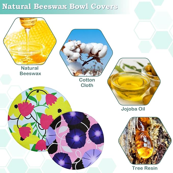 2 Large Reusable Beeswax Bowl Covers for Bread Proofing, 10/12 Inch Elastic Beeswax Wraps Cotton Cloth Sourdough Bowl Covers for Proofing Baskets, Mixer Bowls, Food Storage Containers