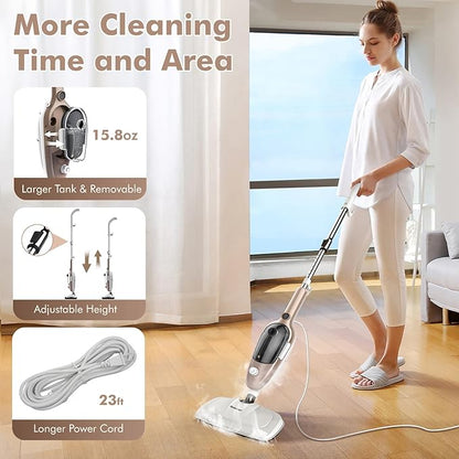 Steam Mop - All-in-one Powerful Handheld Steam Cleaner Detachable Floor Steamer with 11 Accessories, MultiPurpose Steamer for Hardwood Floors, Clothes,Windows,Tiles,Carpet, Whole Home Use(Rose Gold)