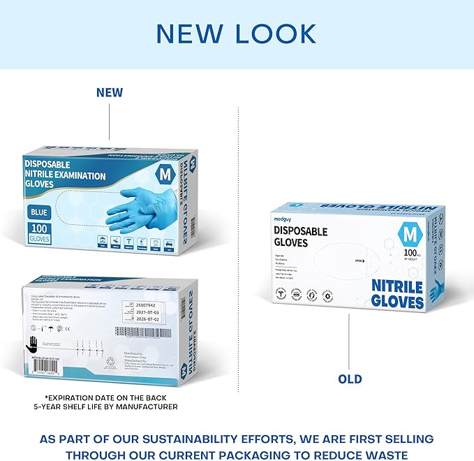 Medguy Medical Blue Nitrile Disposable Exam Gloves, 4.5 Mil 100 Pcs Powder-Free Latex-Free Food-Safe for Lab Cooking Cleaning