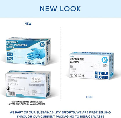 Medguy Medical Blue Nitrile Disposable Exam Gloves, 4.5 Mil 100 Pcs Powder-Free Latex-Free Food-Safe for Lab Cooking Cleaning