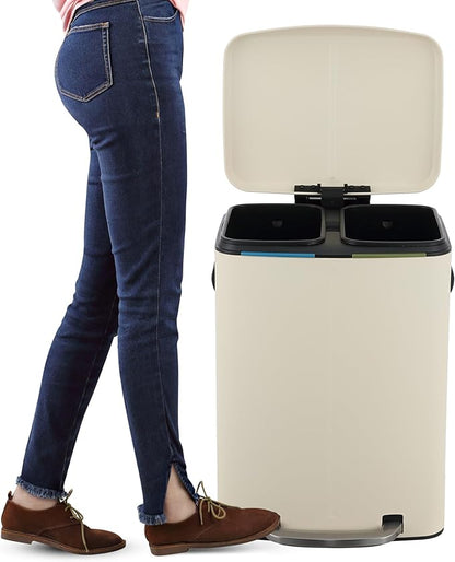 happimess HPM1005F Marco Rectangular 10.6-Gallon Double Bucket Trash Can with Soft-Close Lid, Limestone Beige, Fingerprint Resistant, Modern, Minimalistic for Home, Kitchen, Office, Bedroom, Bathroom