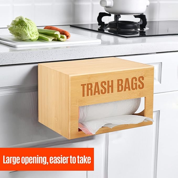 Libreshine Extra-Large Top-Loading Garbage Bag Holder Dispenser, Bamboo Trash Bag Organizer for Costco-Sized 13-33 Gallon Jumbo Rolls, Under-Sink, Wall-Mounted Storage for Kitchen & Garage