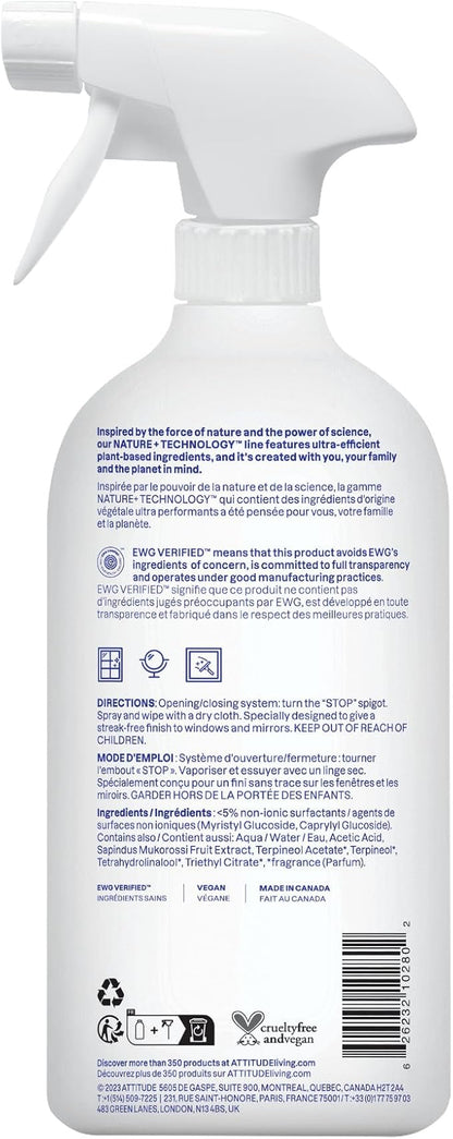 ATTITUDE Window & Mirror Cleaner, EWG Verified, Plant- & Mineral-Based, Vegan & Streak-Free Glass Spray, Citrus Zest Scent, 27.1 Fl Oz (Pack of 3)