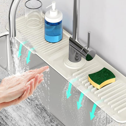 24'' Faucet Mat for Kitchen Sink [5°Slope Fast Self-draining] Faucet Mat Kitchen Sink Splash Guard Silicone Sink Faucet Mat Splash Guard Kitchen Sink Area Tidy Splash Faucet Guard Draining Mat-Beige