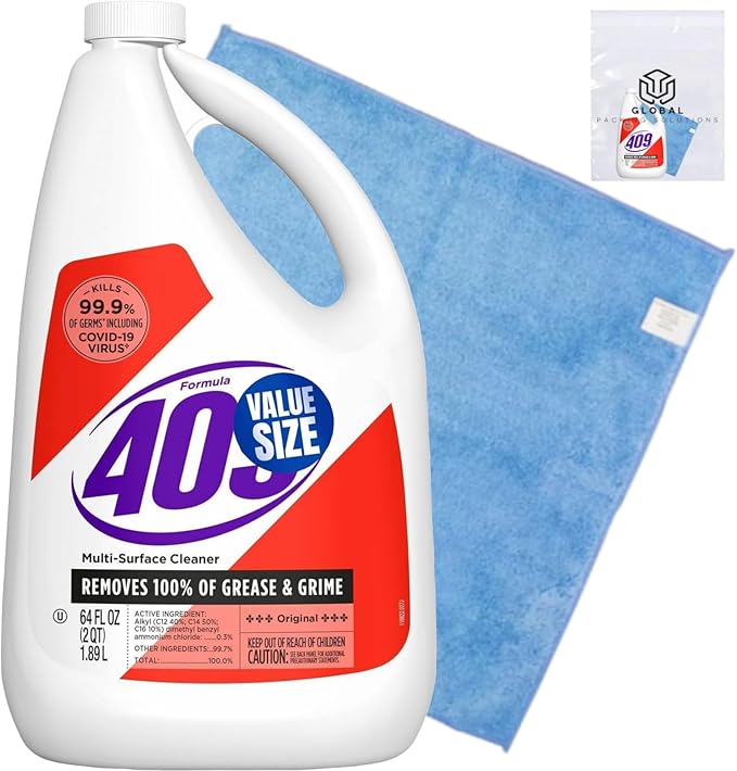 409 Multi Surface Cleaner Spray Refill, Antibacterial All Purpose Cleaner & Disinfectant Spray Kills 99.9% of Germs, Kitchen Bathroom Degreaser, 64 Oz Bottle bundled with Microfiber Cleaning Cloth