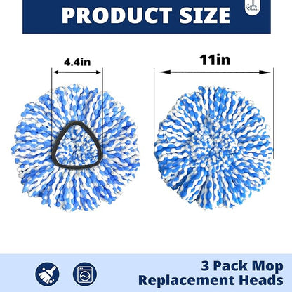 Mop Head Replacement, 3 Pack Spin Mop Refill Replace Head for Rinseclean 2-Tank System, Microfiber & Machine Washable