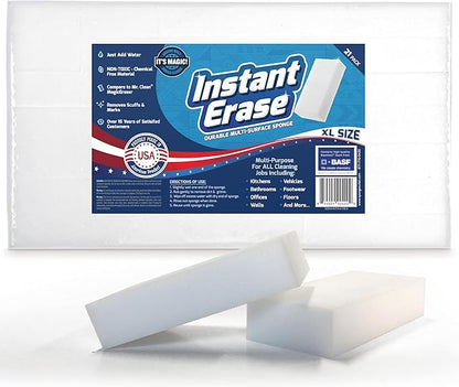 21 Pack Instant Erase XL Magic Cleaning Eraser Sponges - USA Converted and Packaged! Great for Bathtub, Floor Baseboard, and Walls. Multi-Surface Melamine Sponge Pads