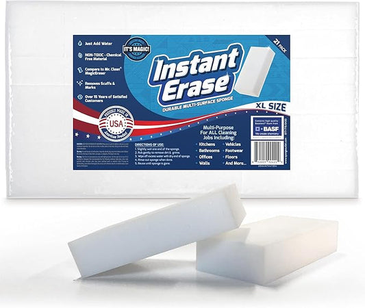 21 Pack Instant Erase XL Magic Cleaning Eraser Sponges - USA Converted and Packaged! Great for Bathtub, Floor Baseboard, and Walls. Multi-Surface Melamine Sponge Pads
