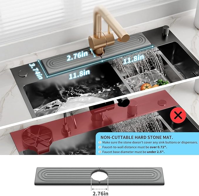 Faucet Mat for Kitchen Sink, Diatomite Sink Splash Guard, Quick Dry Stone Sink Tray, Non-Slip Water Absorbing Mat for Kitchen & Bathroom Counter, 23.6" x 3.9"