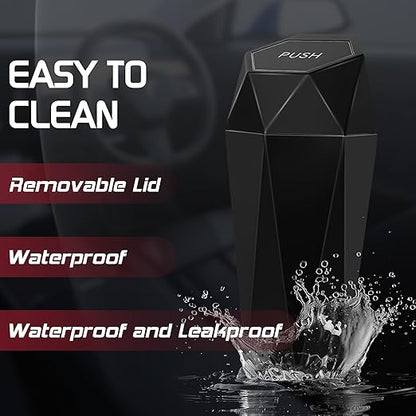 Car Trash Can with Lid, Mini Car Trash Cup with 15 Additional Trash Bags, Car Accessories for Interior, Leakproof Vehicle Garbage Bin for Car, Home, Office - 1 Pack, Black