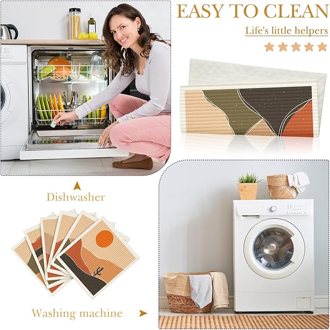 Cunhill 6 Pcs Swedish Kitchen Dish Cloths Kitchen Towels Reusable Sponge Cleaning Cloths Wipes Absorbent Dish Cloth Quick Drying Washable Decorative Tea Towels No Odor Bar Hand Towel (Abstract Art)