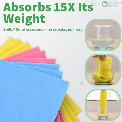 Reusable Swedish Dishcloths (12 Pack) – Ultra Absorbent, Eco-Friendly Kitchen Cleaning Cloths – Best Value Paper Towel Alternative for Dishes, Counters, Glass & Everyday Wiping