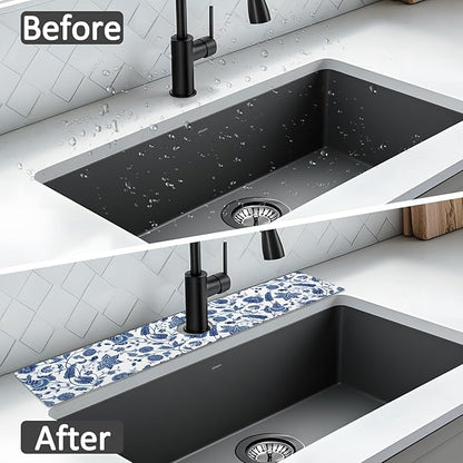 24" X 5.5" Kitchen Sink Splash Guard Faucet Mat Flora Super Absorbent Fast Drying Faucet Guard & Draining Mat Sink Splash Guard Behind Faucet for Kitchen, Bathroom