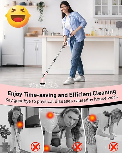 Shower Scrubber with Long Handle, Bathroom Cleaner Brush with 8 Brush Heads, Cordless Electric Spin Scrubber for Cleaning with 2 Speed, Cleaning Supplies for Bathtub Kitchen Floor Tile Toilet