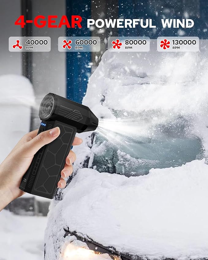 Benlari Power Electric Compressed Air Duster - 4 Gear Adjustable 130000RPM Electric Air Duster with LED Light - Rechargeable Cordless for Computer, Keyboard, Outdoor, House and Car