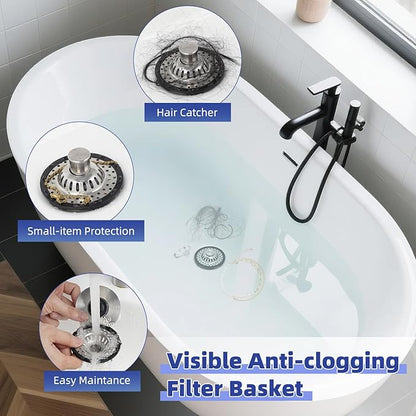 Metal 2 Pack Bathtub Drain Stopper with Top Hair Catcher, 3 in 1 Pop-up Bathtub Strainer, Tub Stopper with Detachable Stainless Steel Filter Basket for Standard 1.5 to 2.4'' Drain, Brushed Nickel