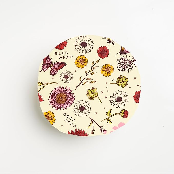 Bee's Wrap Vegan Beeswax Wraps for Food - 3 Pack of Assorted Beeswax Wraps - Small, Medium & Large Wrap - Plastic Free Made in USA Reusable Natural Food Wrap - Meadow Magic Print