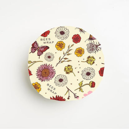 Bee's Wrap Vegan Beeswax Wraps for Food - 3 Pack of Assorted Beeswax Wraps - Small, Medium & Large Wrap - Plastic Free Made in USA Reusable Natural Food Wrap - Meadow Magic Print