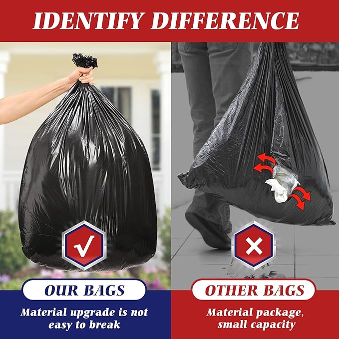 Teivio Trash Bags, 40-45 Gallon, 100 Count, Black, for Bathroom, Office, Industrial, Commercial, Janitorial, Municipal, Recycling