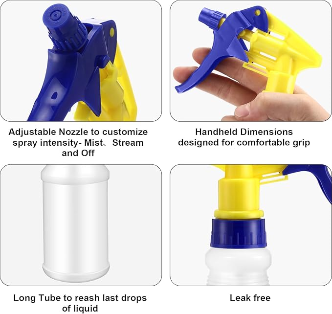 Eccliy 12 Pcs 16 Oz Plastic Spray Bottle, Adjustable Empty Reusable Sprayer for Cleaning, Planting, Water, Bathroom and Kitchen, BBQ, Commercial and Residential (Original,Yellow,Blue)