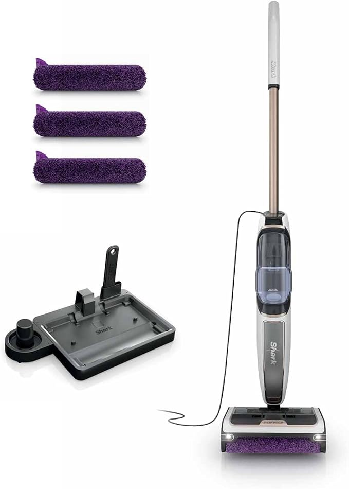 Shark Steam Pickup 3-in-1 Steam Mop Picks Up Debris, Deep Scrubs, & Steam Sanitizes - All At Once, Lightweight Steam Cleaner for Home, Steam Cleaner for Hardwood, Tile & Laminate, White, SD205CCO (Renewed)
