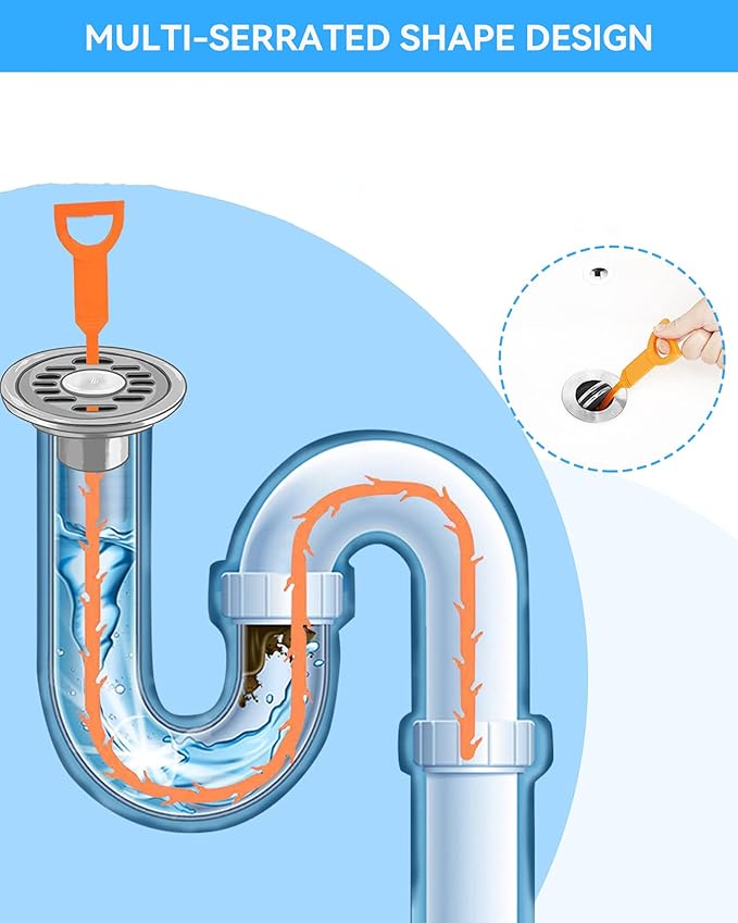 6 Pack Drain Clog Remover - Flexible Drain Snake for Effective Cleaning Hair and Debris in Sink or Bathtub, 20 Inch