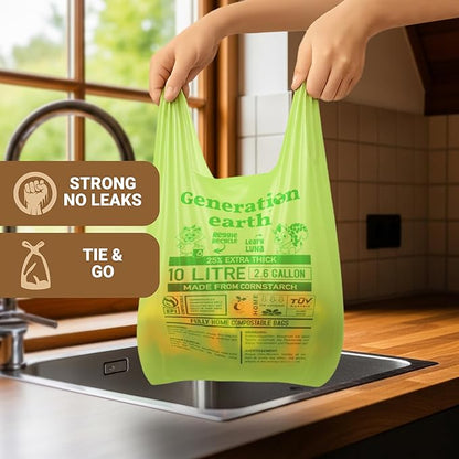 70 Bags 2.6 Gallon (10L) | Extra Strong Compostable Food Waste Bags | BPI Certified Corn Starch Bin Liners | Biodegradable Kitchen Countertop Compost Bags | Generation earth