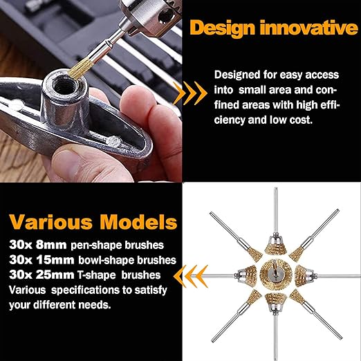 Rocaris 90 Pcs Wire Brushes Set, Brass Wire Wheels Pen Brushes Set Kit Accessories for Rotary Tool