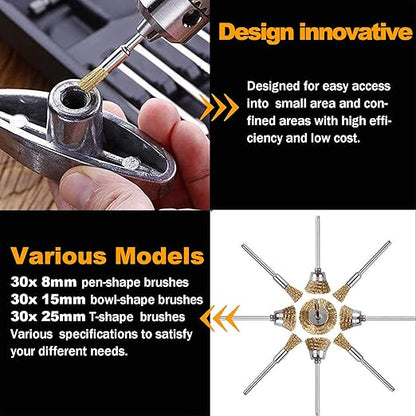 Rocaris 90 Pcs Wire Brushes Set, Brass Wire Wheels Pen Brushes Set Kit Accessories for Rotary Tool